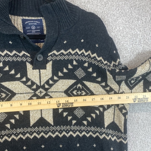 American Eagle fair isle sweater M quarter button Apres ski preppy casual unisex - Picture 5 of 8